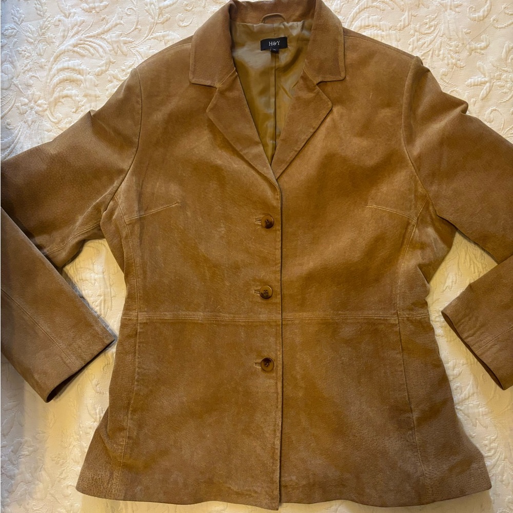Brown suede leather jacket with a boho vibe